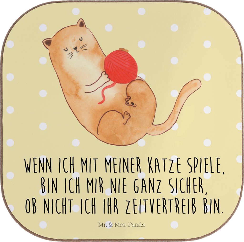 Mr. & Mrs. Panda Untersetzer für Gläser Katze Wolle - Gelb Pastell - Geschenk, Tassenuntersetzer, Glas, Getränkeuntersetzer, Coaster, Spielen, H...