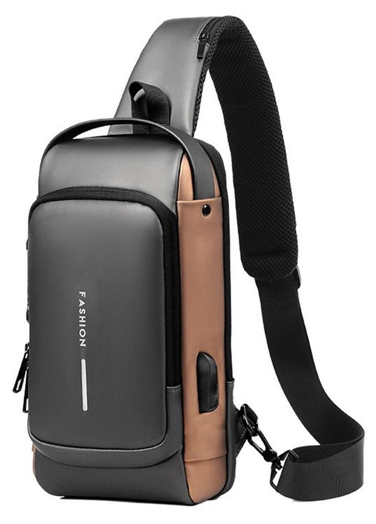 Passwort-Sling-Rucksack, Diebstahlschutz, multifunktionale Fahrrad-Brusttasche für Motorrad-Herren, Grau und Schwarz