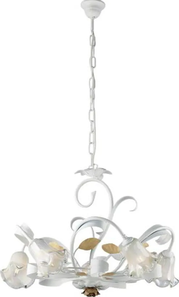 Lustre 5 Lumières Fer Laqué Blanc Design Cesto Shabby Diamètre 65cm