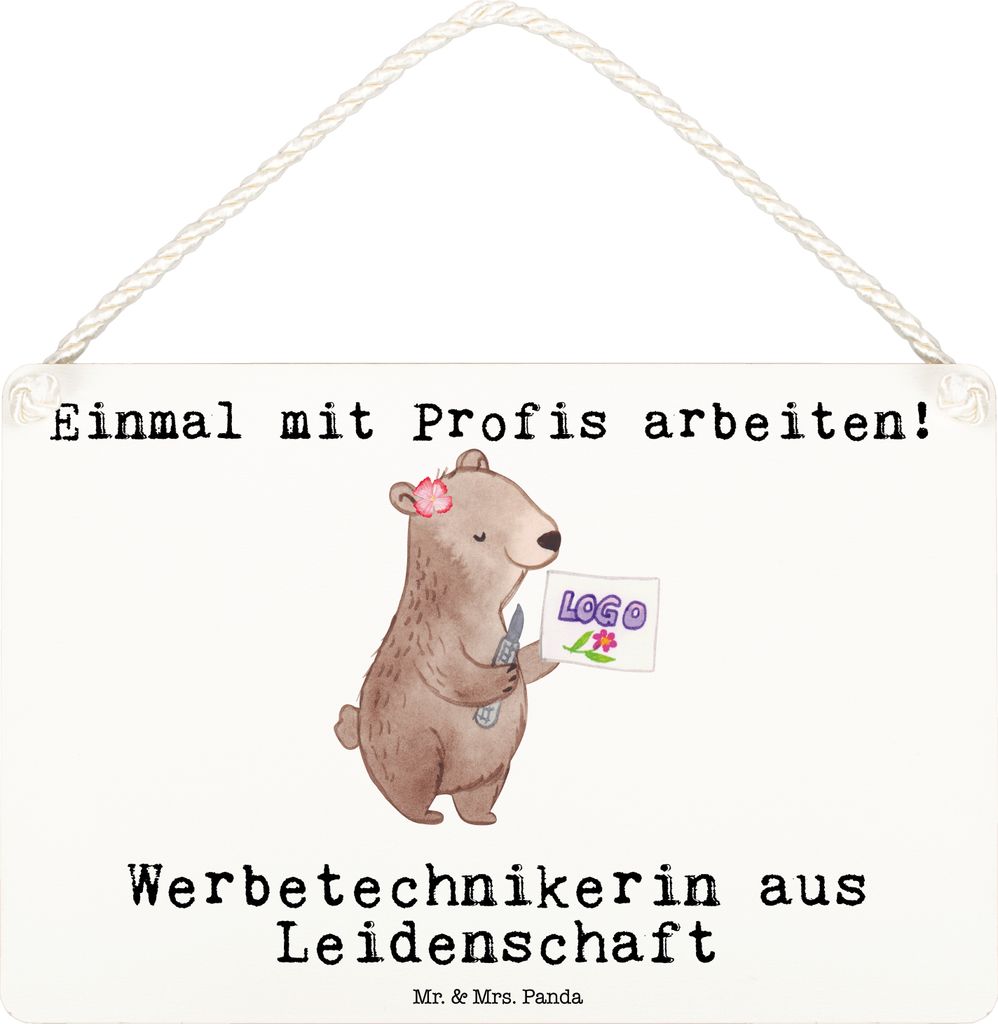 Mr. & Mrs. Panda Schild Werbetechnikerin Leidenschaft DIN A6 - Weiß - Geschenk, holzbild, Türschild, kleine aufmerksamkeit, Wandbild Holz, Holzsc...