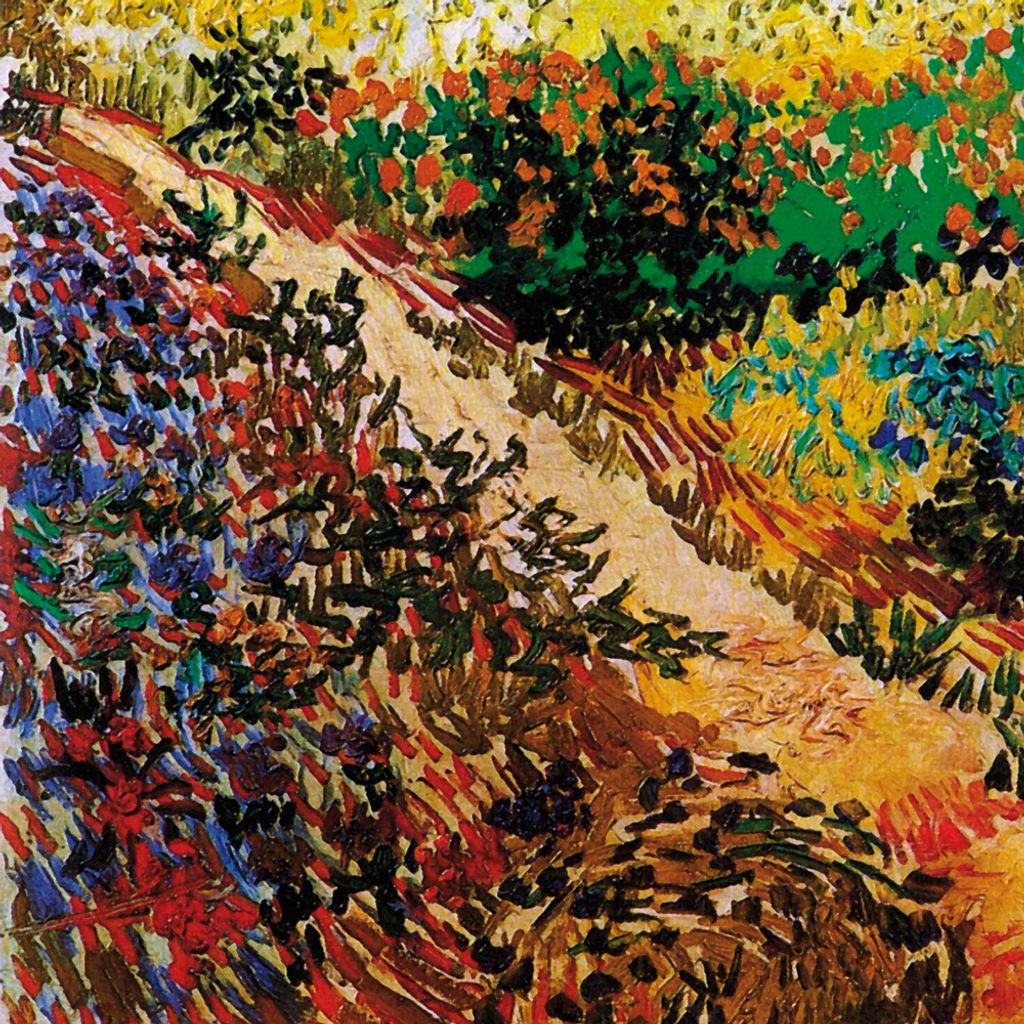 Vincent Van Gogh Kunstdruck Bild - Blühender Garten Mit Pfad, 1888, Detail (40 x 40 cm)