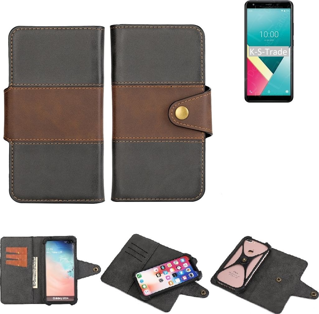 K-S-Trade Handyhülle Schutzhülle Hülle Bookstyle Wallet-Case kompatibel mit Wiko Y61 Bumper Rundumschutz schwarz-braun 1x