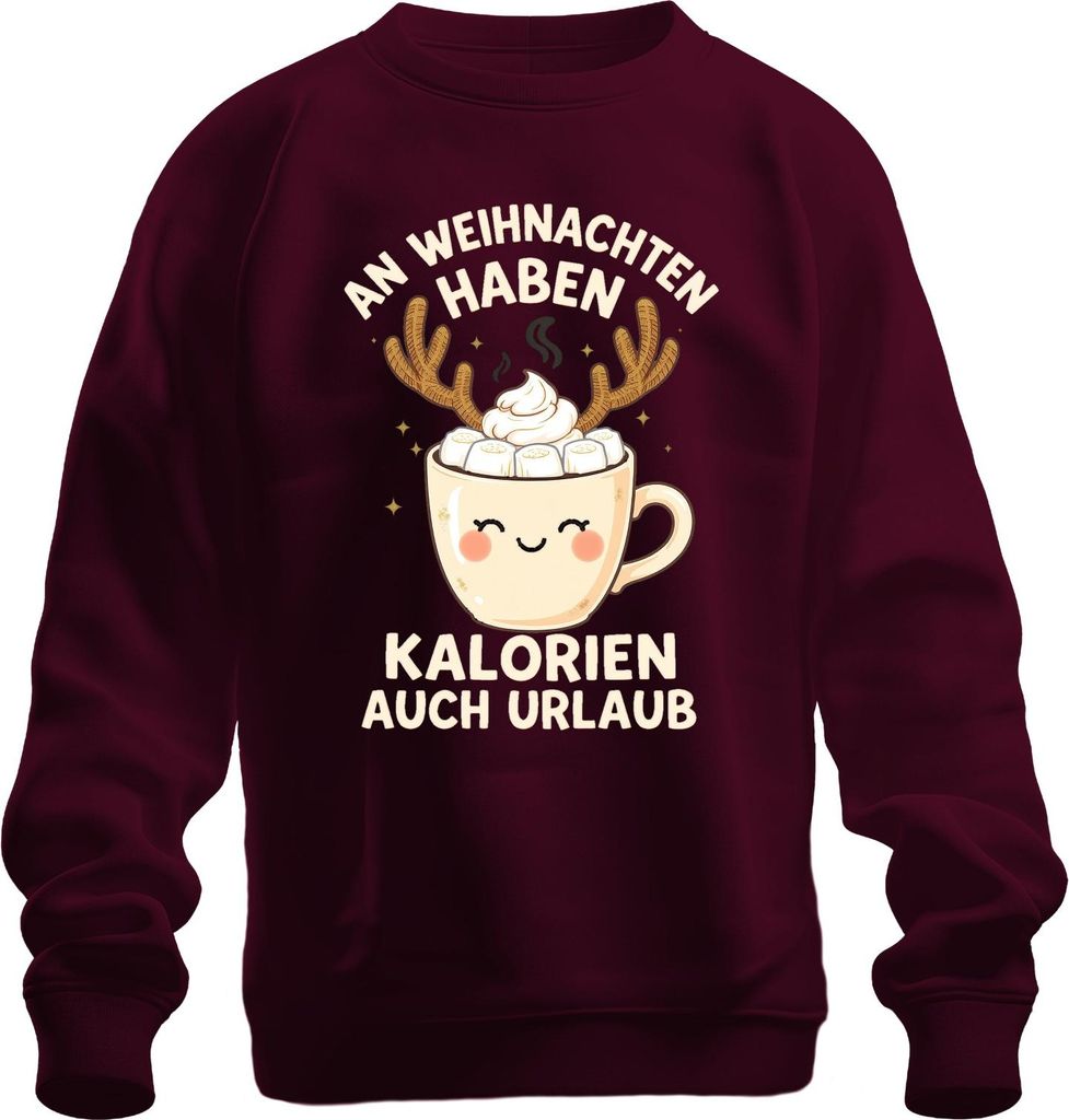 An Weihnachten haben Kalorien auch Urlaub Rentier Kakao lustig Uni Sweatshirt Pullover, Burgundy, XL