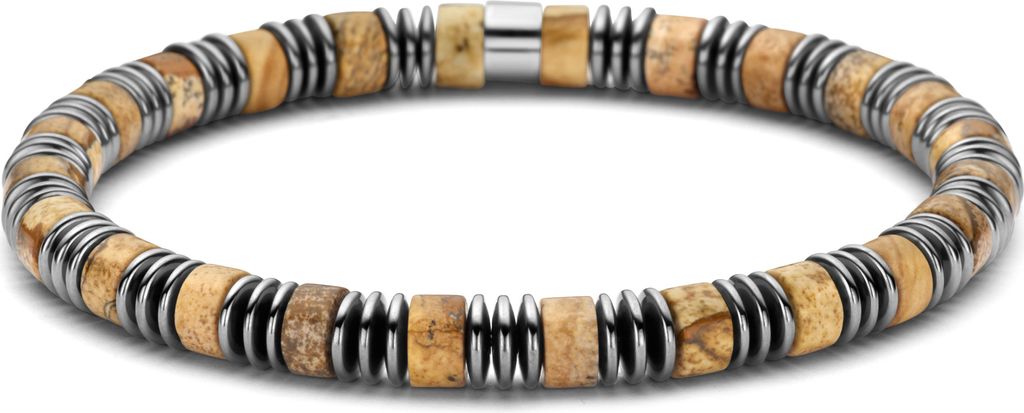 Frank 1967 - 7FB-0789 - Perlenarmband Herren mit Stahlkomponenten - Bildstein Hämatit - braun - 19 cm