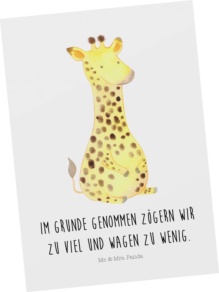 Mr. & Mrs. Panda Postkarte Giraffe Zufrieden - Weiß - Geschenk, Grußkarte, Glück, Postkarten, Afrika, einzelkarte, Abenteuer, Fotokarte, Ansicht...