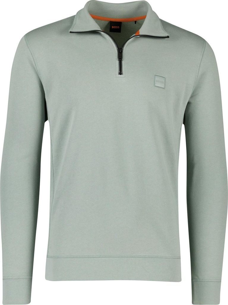 Boss Orange Pullover einfarbig mit halbem Reißverschluss grün