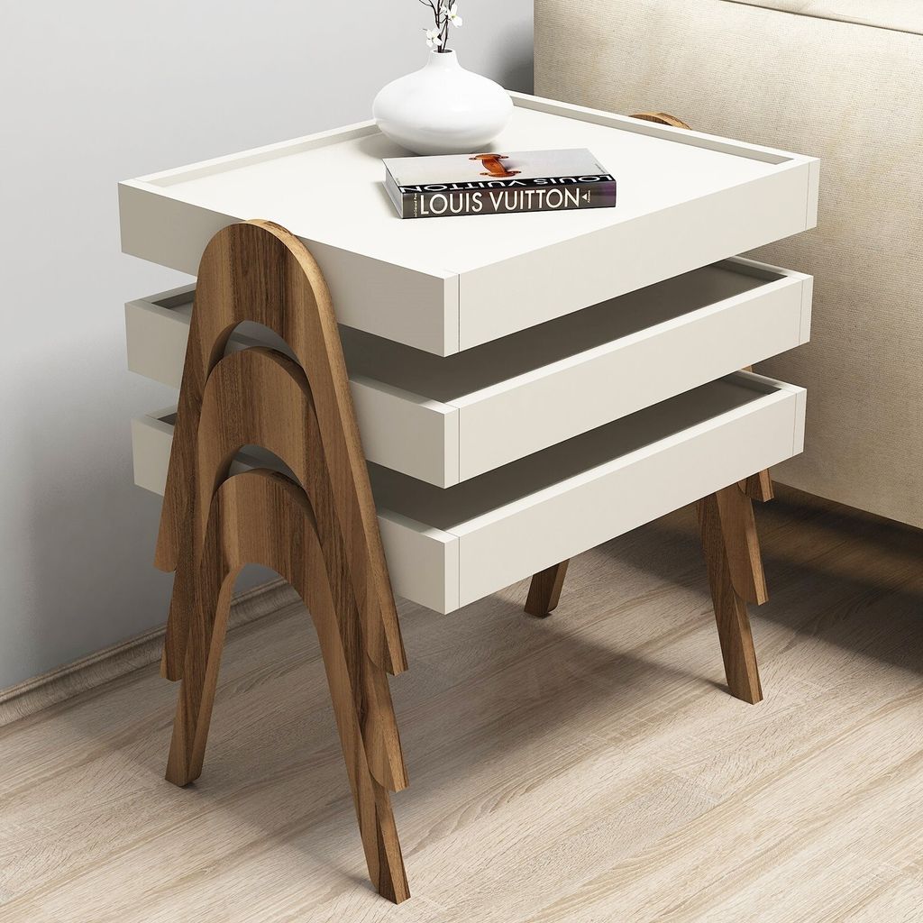 Skye Decor, Roma - Walnut, Cream, Beistelltische, Satztisch (3-teilig), Nussbaum, 53,6 x 64 x 40 cm