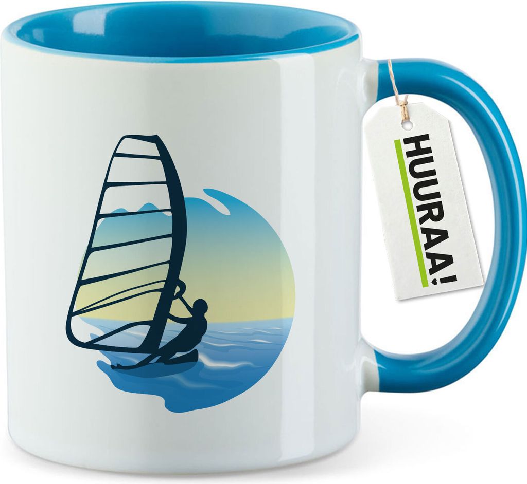 Huuraa Kaffeetasse Windsurfer Surfen 330ml Blau Keramik Kaffeebecher Geschenkidee