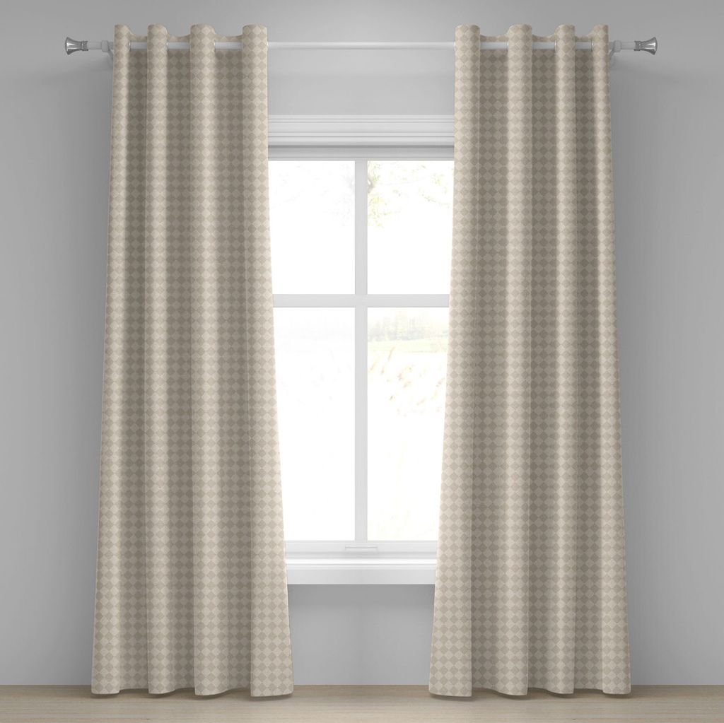 ABAKUHAUS Shabby Flora Ösenvorhang, Retro- geometrisches überprüftes Muster-Diagonalraut-Fliesen-Pastell farbiges Design, Dekorative 2-Panel-Fen...