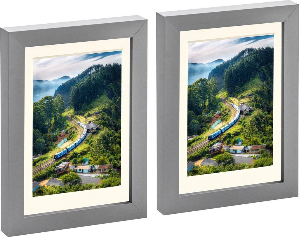 Nicola Spring Bilderrahmen mit 10,2 x 15,2 cm Passepartout, 12,7 x 17,8 cm, Grau/Elfenbein, 2 Stück