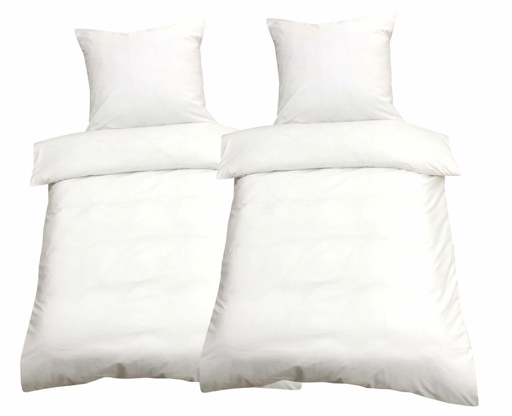 4 tlg Uni Bettwäsche 135x200 Weiß Einfarbig Renforce Garnitur 100% Baumwolle