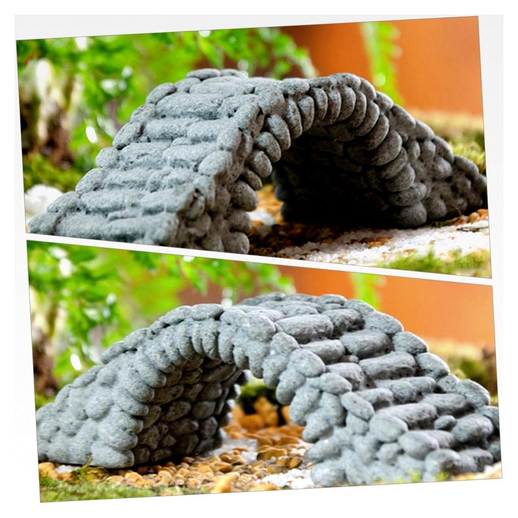 Gartensteingarten und fließende Wasserdekorationen mit Miniaturteichfiguren, winziger Brücke und Puppenhausbrücke für die Wohnkultur