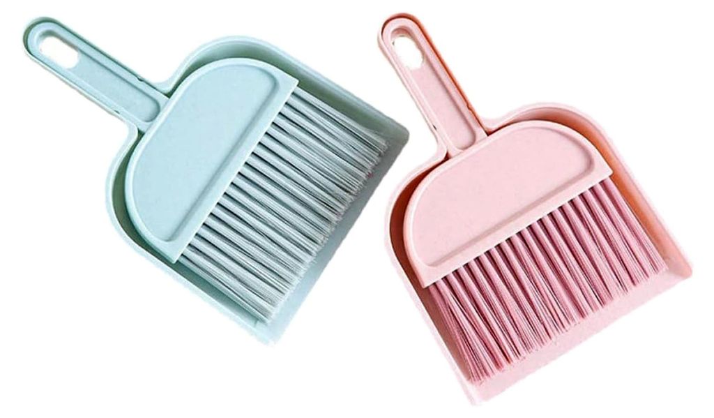 2 Stück Kleiner Kehrschaufel und Handbesen aus Kunststoff Kompakt und Leicht Ergonomischer Griff für Haustiere und Schreibtischreinigung Rosa und...