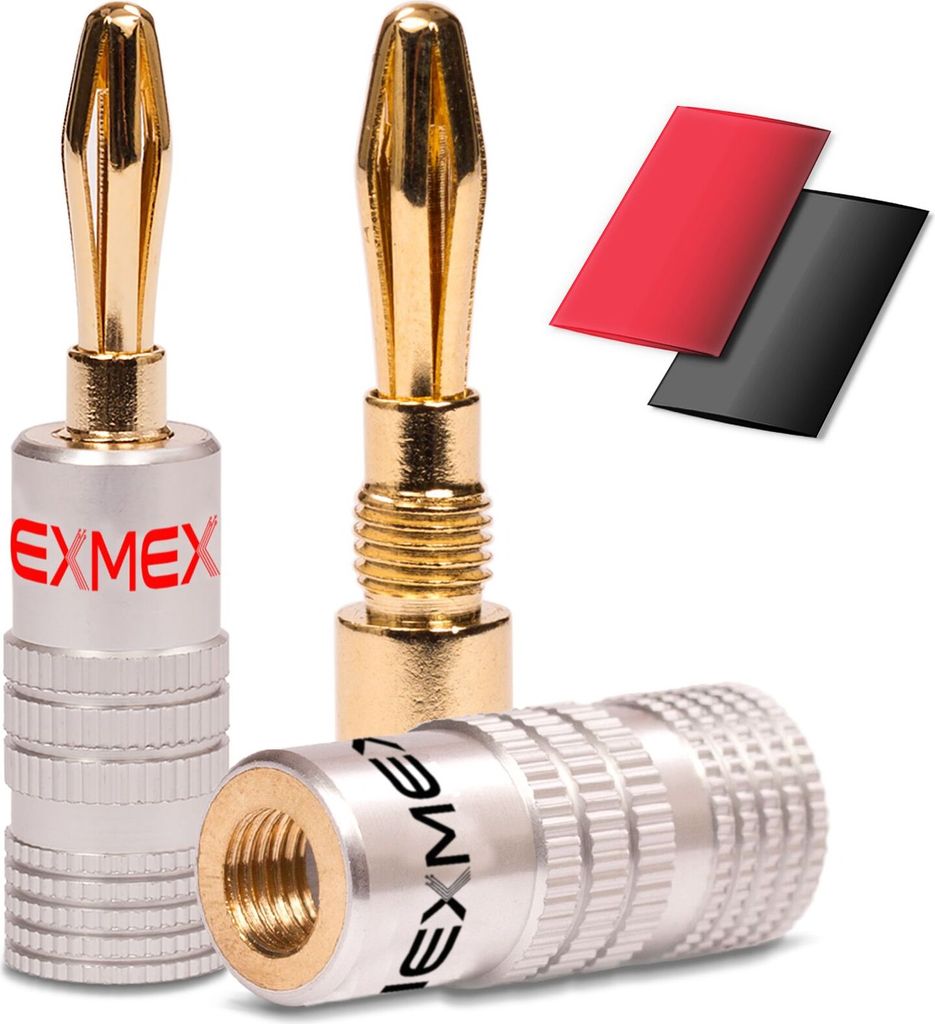 2x Bananenstecker von NEXMEX mit Schrumpfschlauch High End Bananas 24K vergoldet