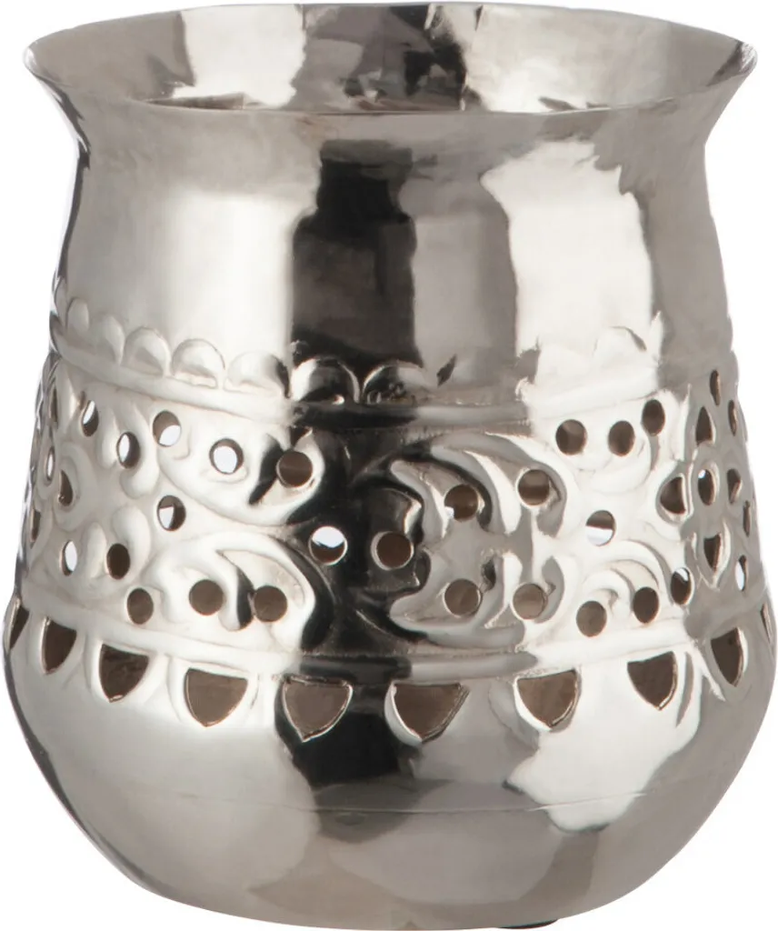 Bougeoir Rond en Fer Argenté J-Line - Finition Flash Silver Brillante