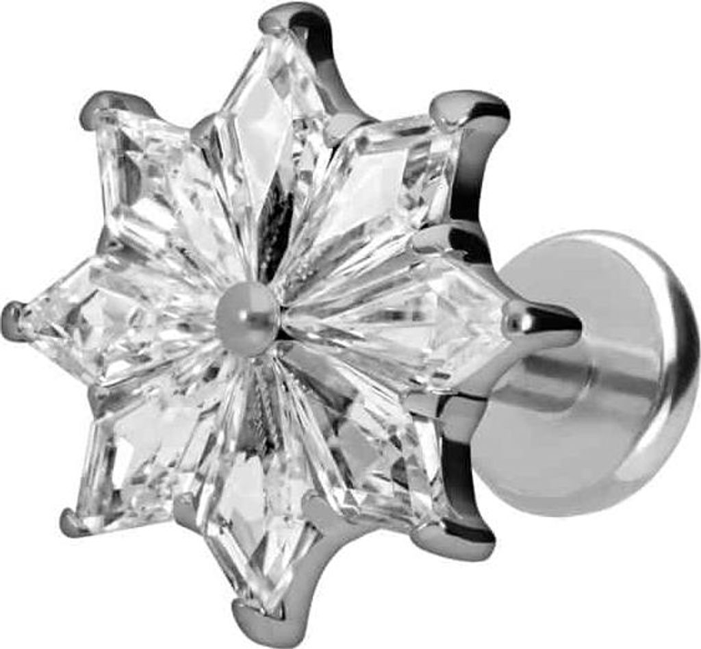 Ohrpiercing, Nasenpiercing Titan Labret mit Push Fit KRISTALLSTERN Silber Stablänge: 5mm | Stabstärke: 1,2mm