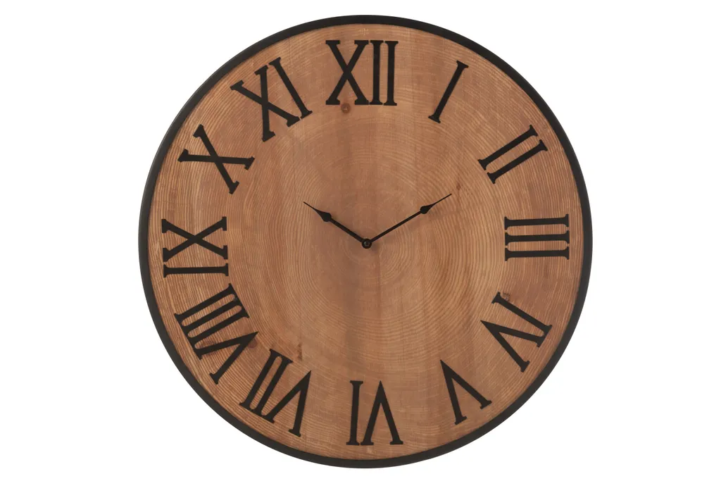 Horloge murale Nue J-Line en fer et MDF coloris naturel - Style Industriel
