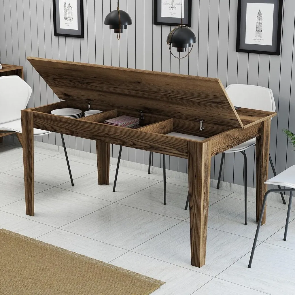 Table à manger MILAN 145 cm noyer : la solution rangement intégrée