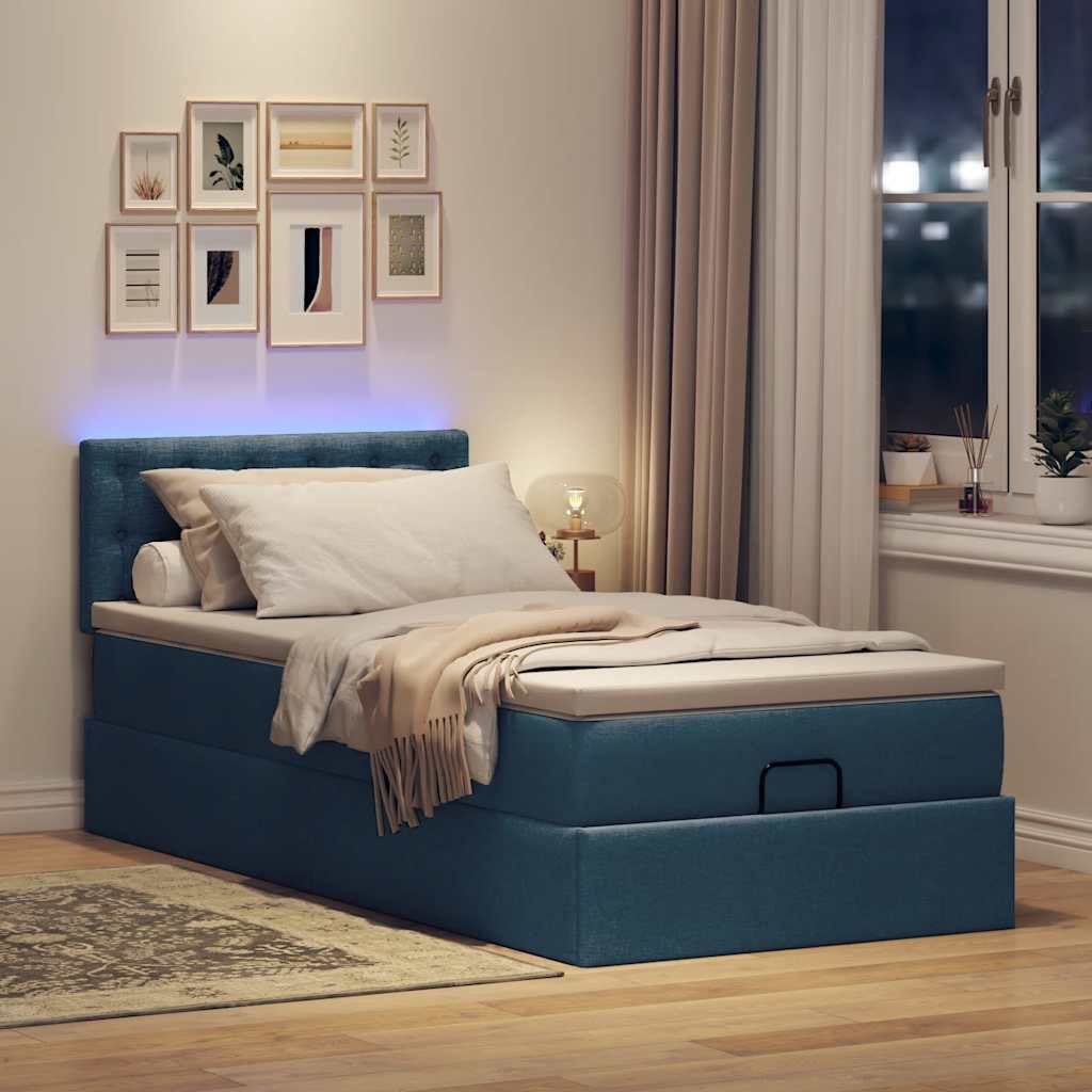 Design Ottoman-Bett mit Matratze Blau 90x200 cm Stoff, Klassische Betten 2024 Neu