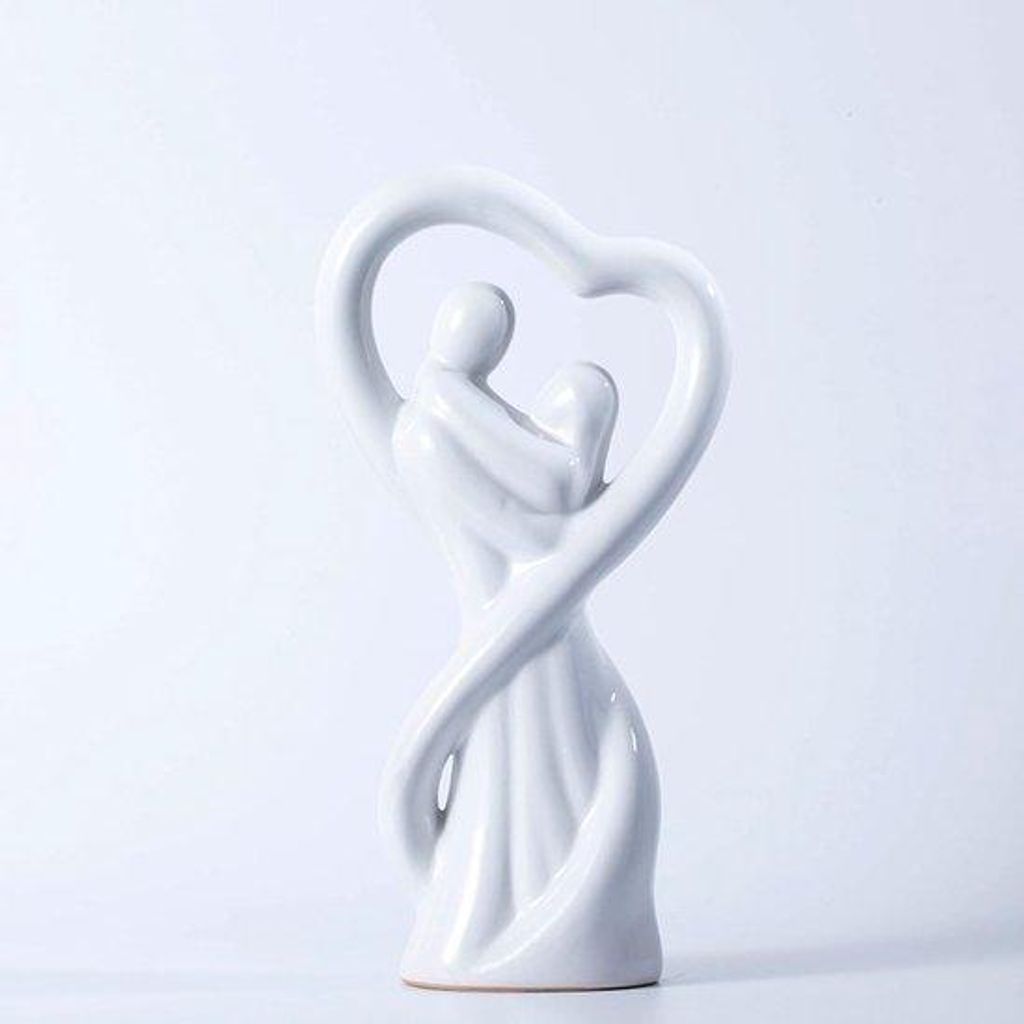 Porzellan-Koppel-Abstract-Skulptur für Wohnzimmer, Paar umarmend, Weiß