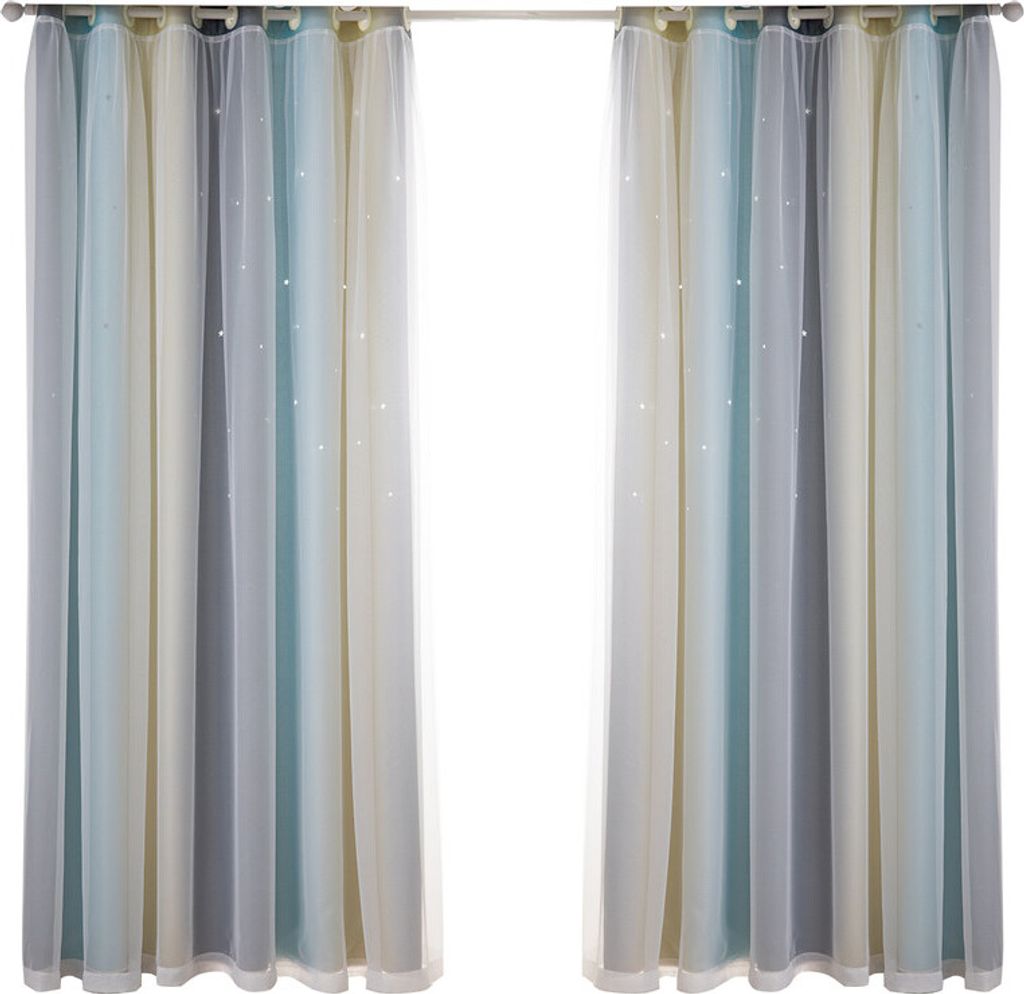 Mode Tüll Hollow Out Stern Vorhänge, Gradient Blackout Vorhänge, bunte Doppelschicht Star Cut Out Streifen Fenster Vorhänge, 1 Panel, 134 × 21...
