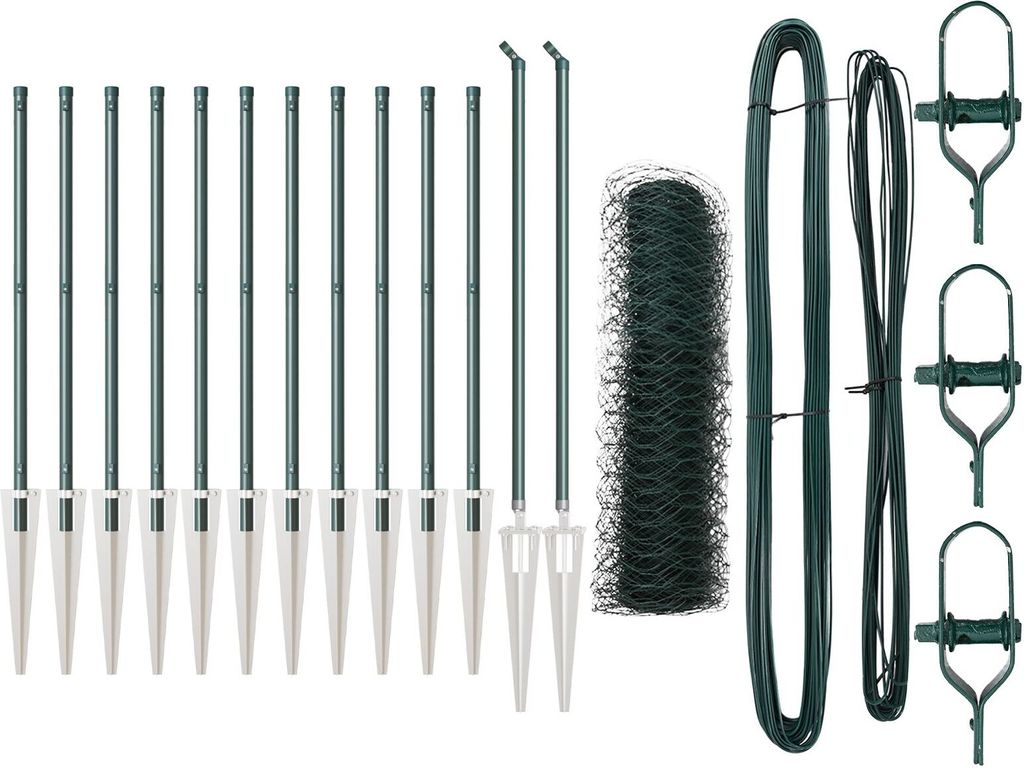 Langlebige Sechseckzaun Grün 0,4x25 m Stahl, Zaunpfosten mit Spike 13 Stk Ø32 mm 60 cm Verzinkter Stahl - Zaunzubehör Möbel789889
