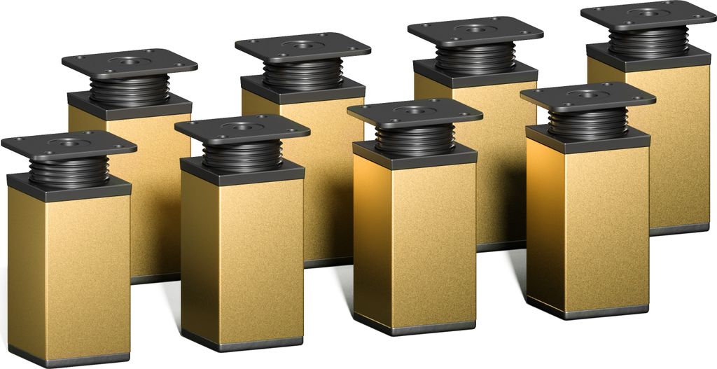 8er Set sossai moderne Möbelfüße in Gold 80mm höhenverstellbar Schrankfüße Sockelfüße