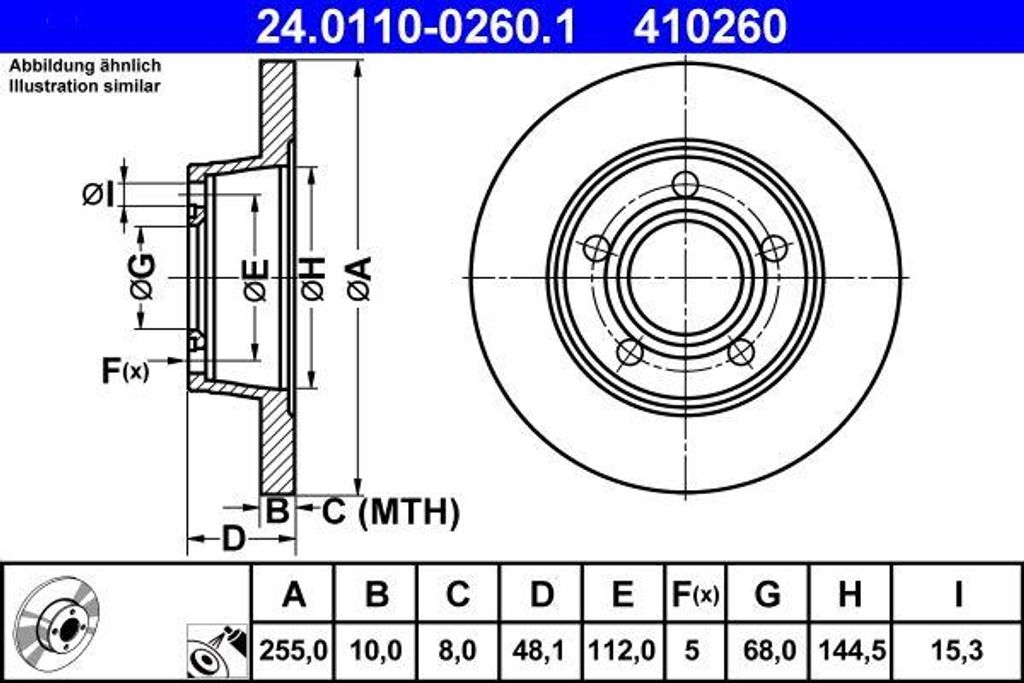 ATE 24.0110-0260.1 Bremsscheibe OE 4B0615601B kompatibel mit A6 4B