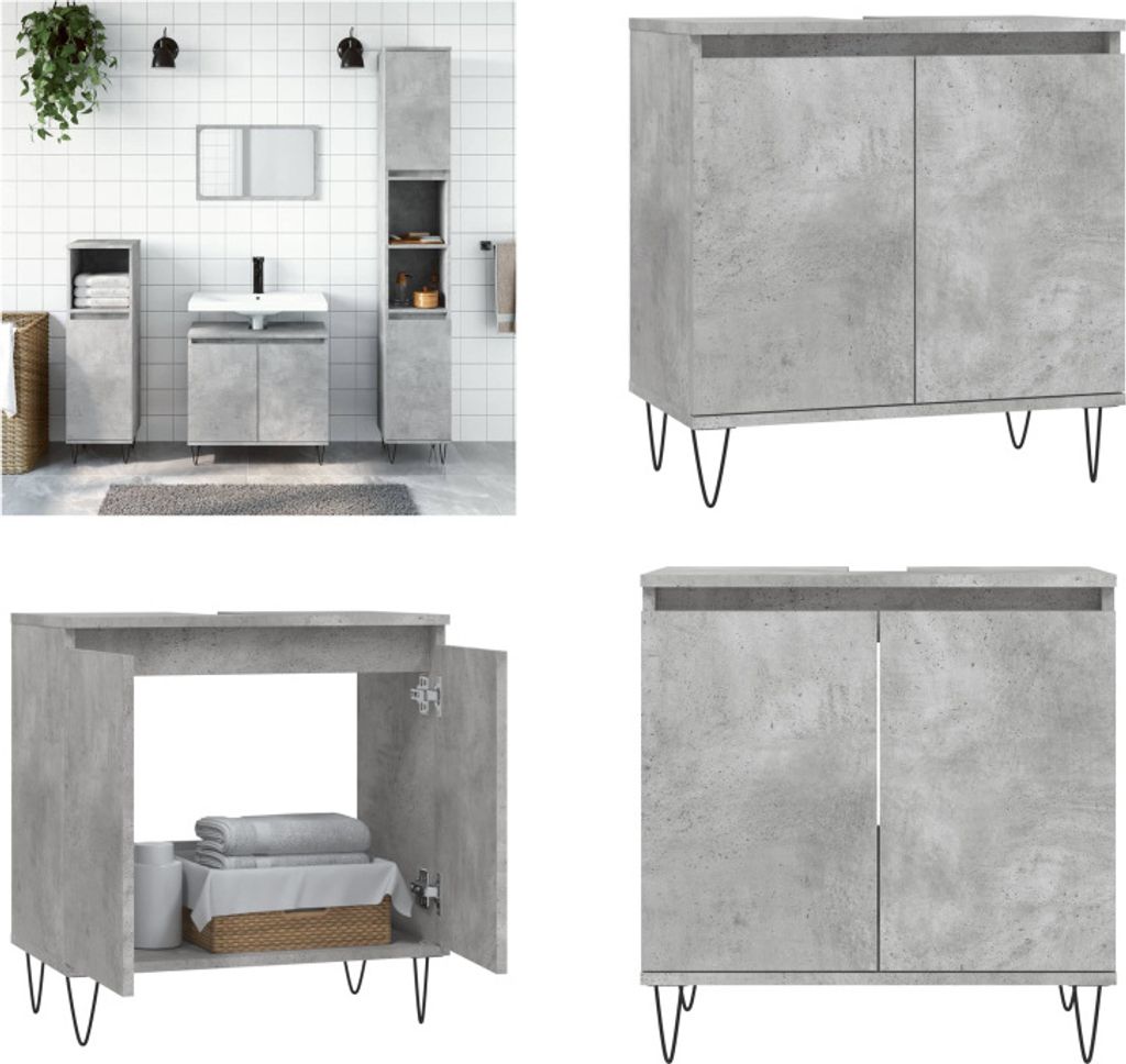 vidaXL Badschrank Betongrau 58 x 33 x 60 cm Holzwerkstoff - Badezimmerschrank - Badezimmerschränke - Schrank - Schrank Bad