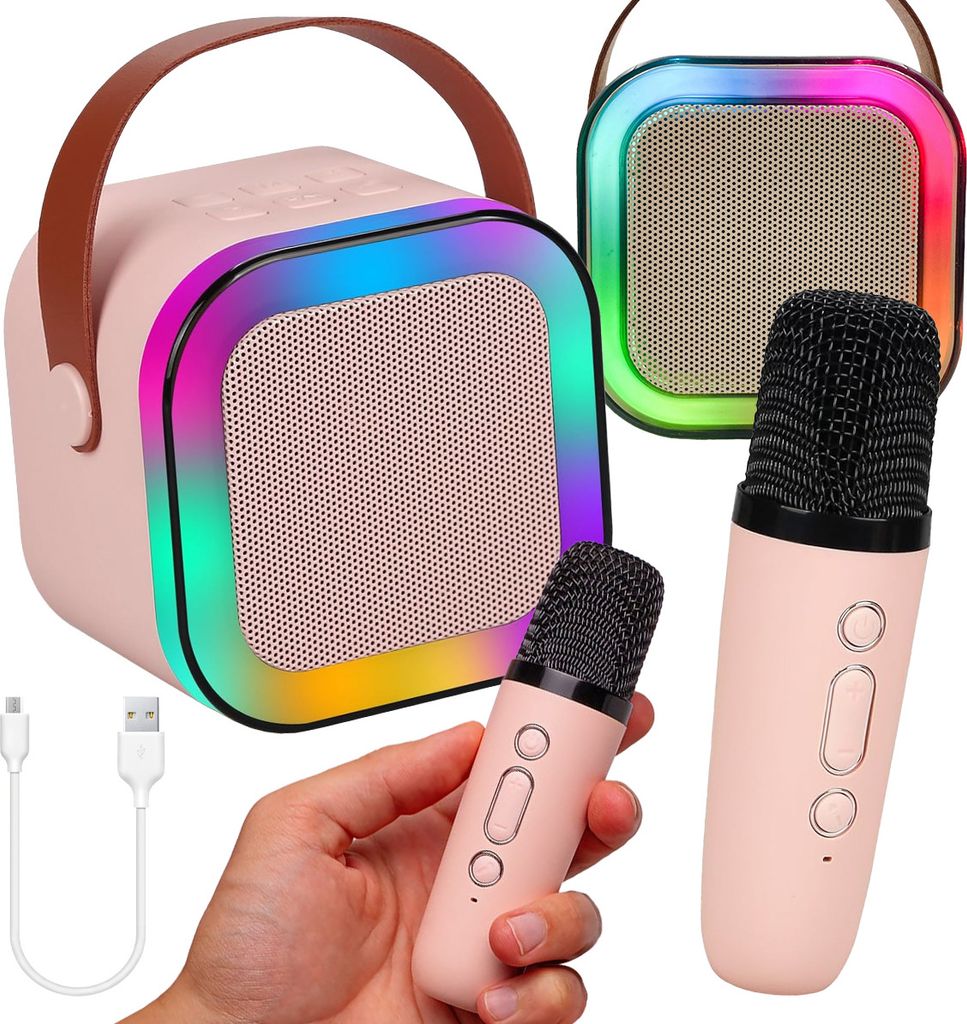 Set Karaoke 2Pcs Microfoni + Altoparlante Wireless Regalo Immagine del prodotto 