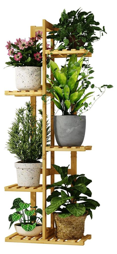 Pflanzenständer aus Bambus, Blumenständer, Blumenregal für drinnen, kleiner Blumenständer aus Metall für Terrasse, Garten, Balkon, Wohnzimmer,...