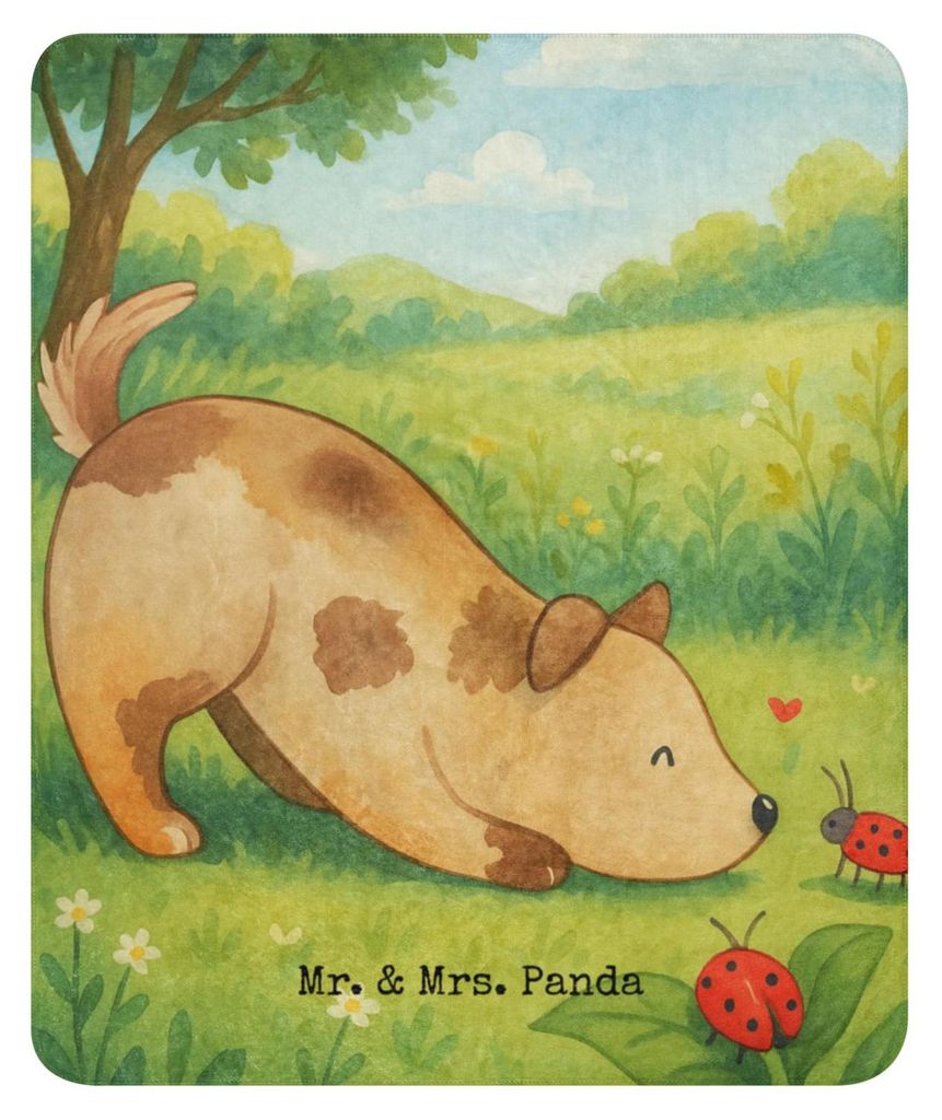 Mr. & Mrs. Panda Couchdecke Hund Marienkäfer Design 130 x 155 cm - Weiß - Geschenk, Hunde, Achtsam, Sprüche, Heimdecke, Kuscheldecke, Sherpa Dec...