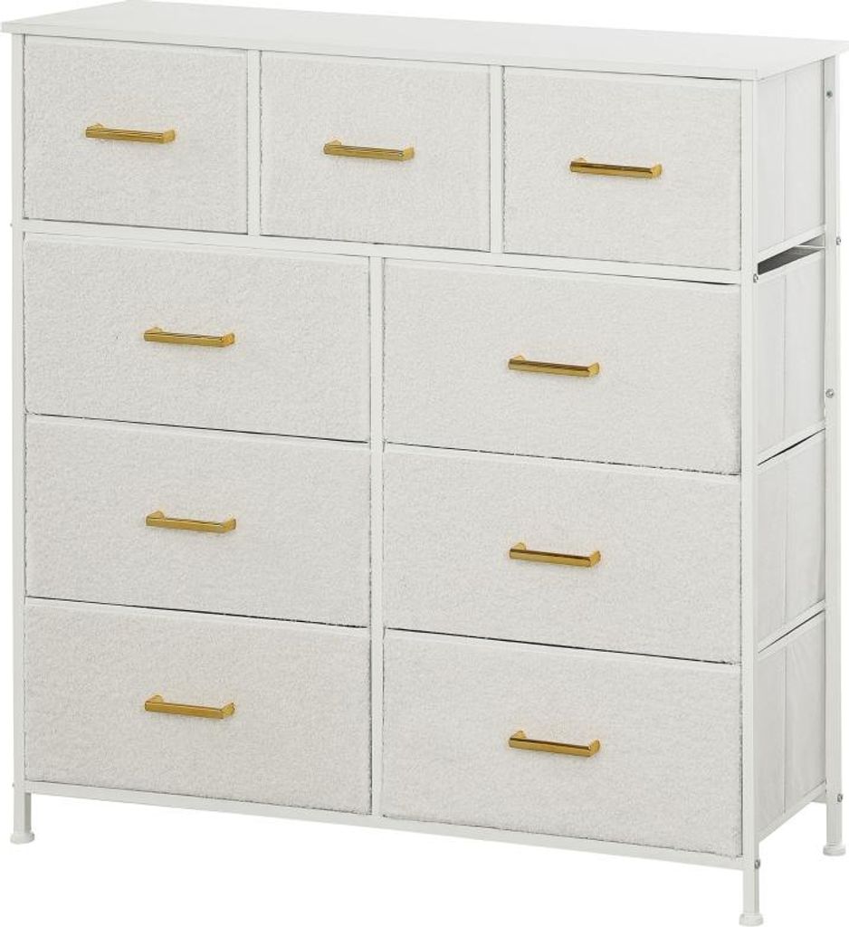 Fortuna Lai Kommode Sideboard mit 9 Stoffschubladen, Schubladenschrank mit Arbeitsplatte, Griff, Aufbewahrungsschrank für Wohnzimmer, Schlafzimmer...
