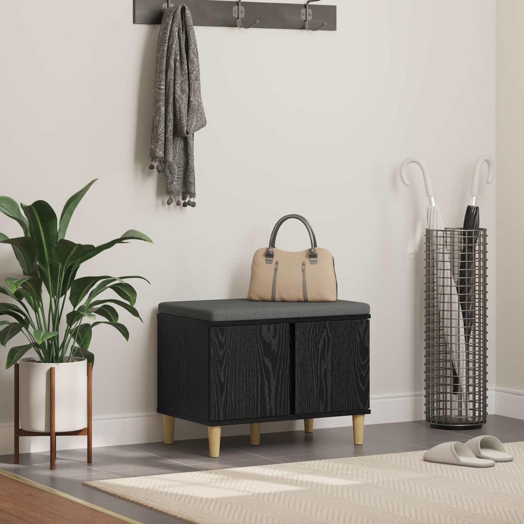 "Schlussverkauf" Sitzbank Langlebig - Flurbank 1 PC - Für den Flur - mit Kissen Schwarz Eichen-Optik 60x38x46 cm C15526