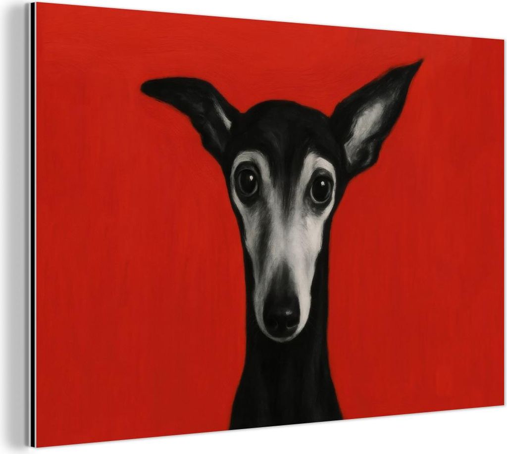 MuchoWow Wanddekoration Metall Metallbild Wandkunst 150x100 cm Windhund - Minimalistisch - Rot MuchoWow Aluminium Gemälde - Alu Dibond Bild