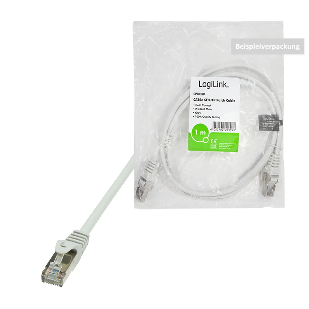 LogiLink Cavo Di Rete Cat.5e F/UTP 5 Metri - Grigio, Connettori RJ45 Maschio-Maschio, PVC Flessibile, Per Ethernet Veloce E Gigabit