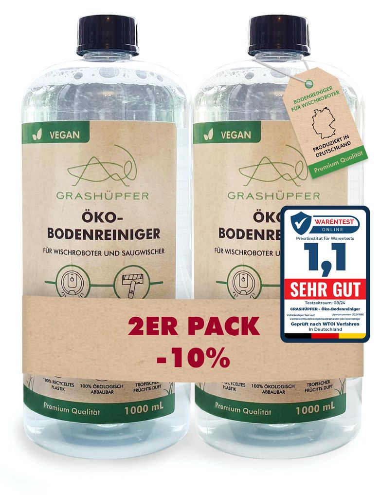 2er Set - GRASHÜPFER Wischroboter Reinigungsmittel I Öko-Bodenreiniger Mittel 2 x 1000 ml "Tropische Früchte Duft"
