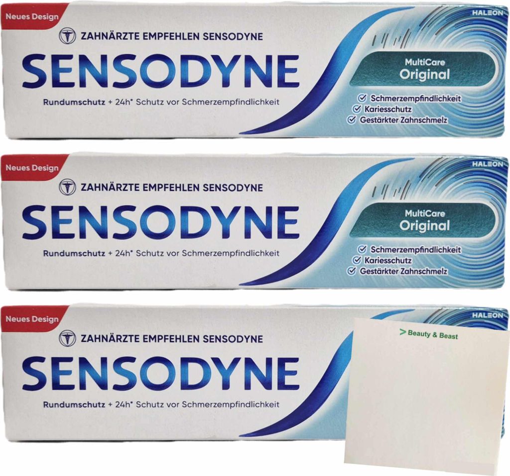 Sensodyne Zahncreme Multicare Original 3er Pack (3x75ml Packung) + usy Block