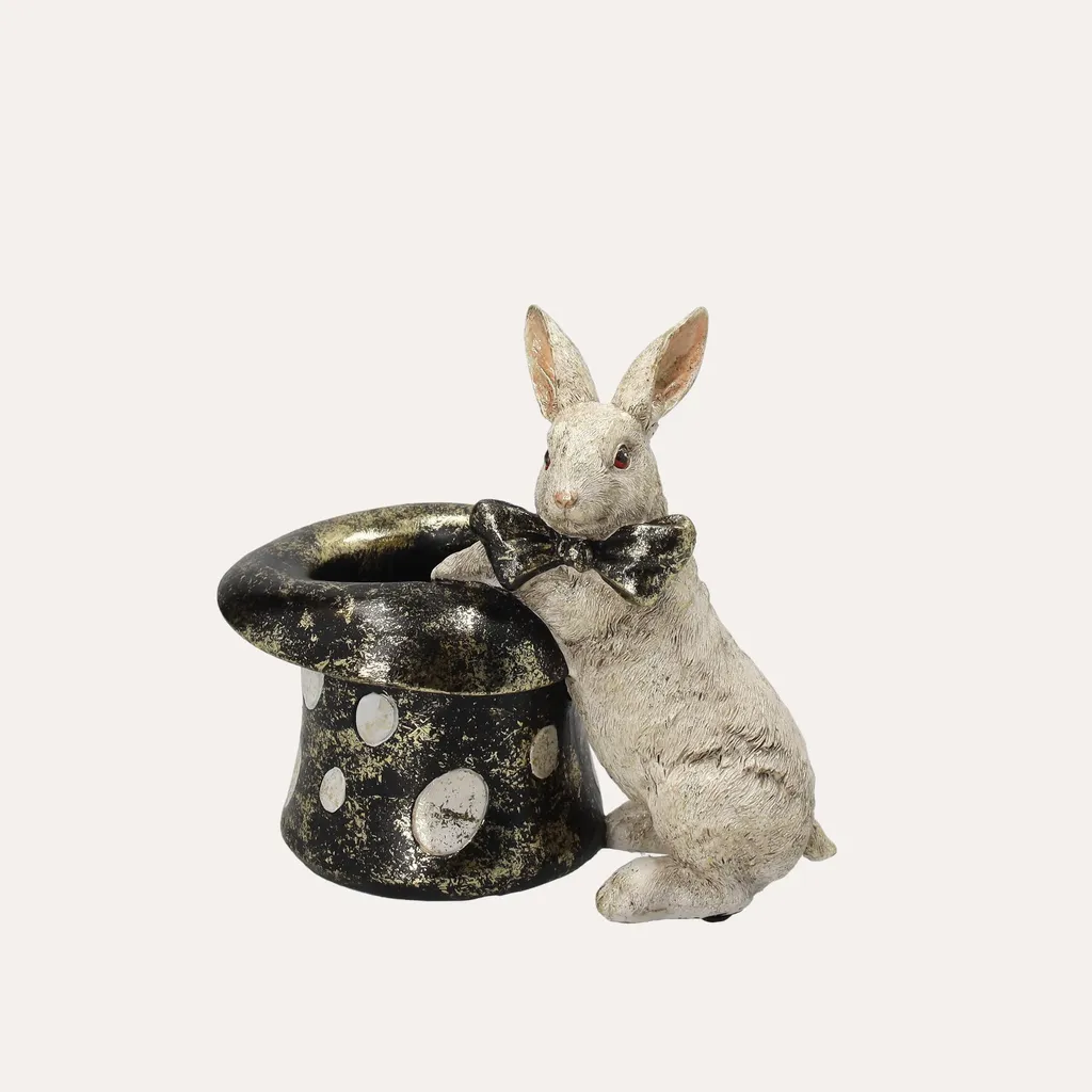 Porte-crayons Lapin Vintage en Résine Sculptée - Dimensions 18x13x20 cm