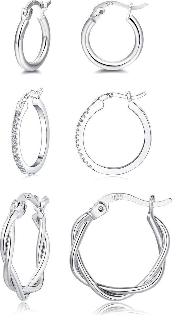 Creolen Ohrringe Silber Gold Set Damen Herren Mädchen Produktbild 