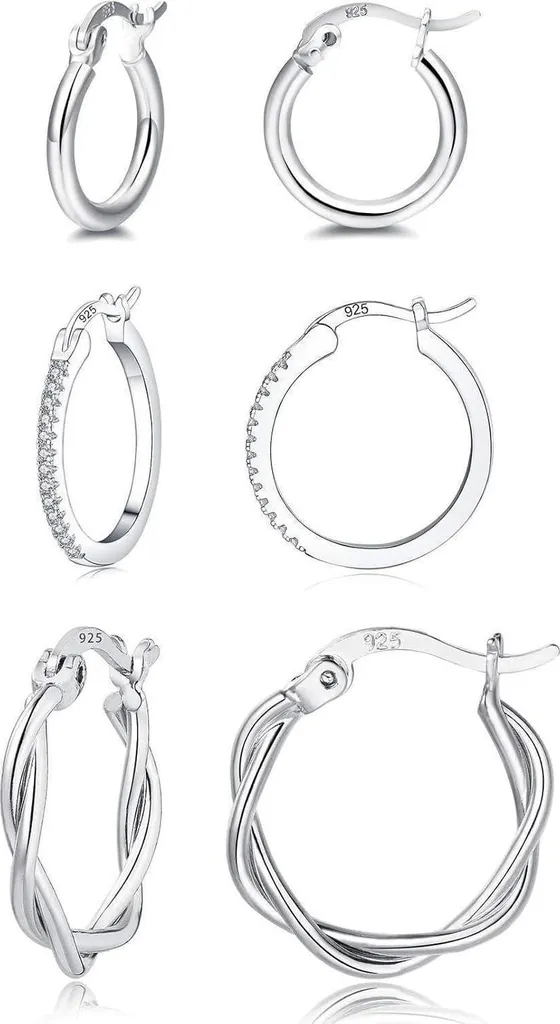 Créoles en Argent et Or Set de 3 Paires 13/15/20mm pour Femmes et Hommes
