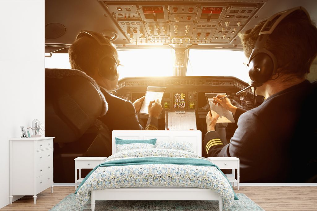 MuchoWow Fototapete für Wohnzimmer oder Schlafzimmer Wandtapete Vinyl Motivtapete Piloten im Cockpit bei strahlendem Sonnenschein - 525x350 cm -...
