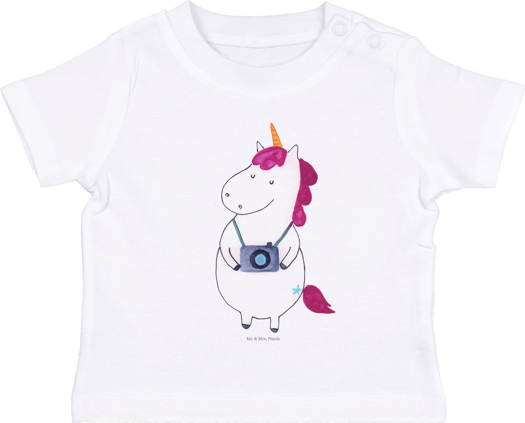 Mr. & Mrs. Panda Babyshirt Einhorn Fotograf 12. - 18. Monat - Weiß - Geschenk, Kamera, Organic Baby Shirt, Einhörner, Urlaub, Unicorn, T-Shirt, S...