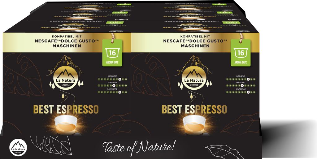 Espresso La Natura Lifestyle (6x16 Kaffeekapseln) 96 Kaffeekapseln | La Natura Lifestyle 576g| Dolce Gusto * kompatible Kaffeekapsel | Rainforest