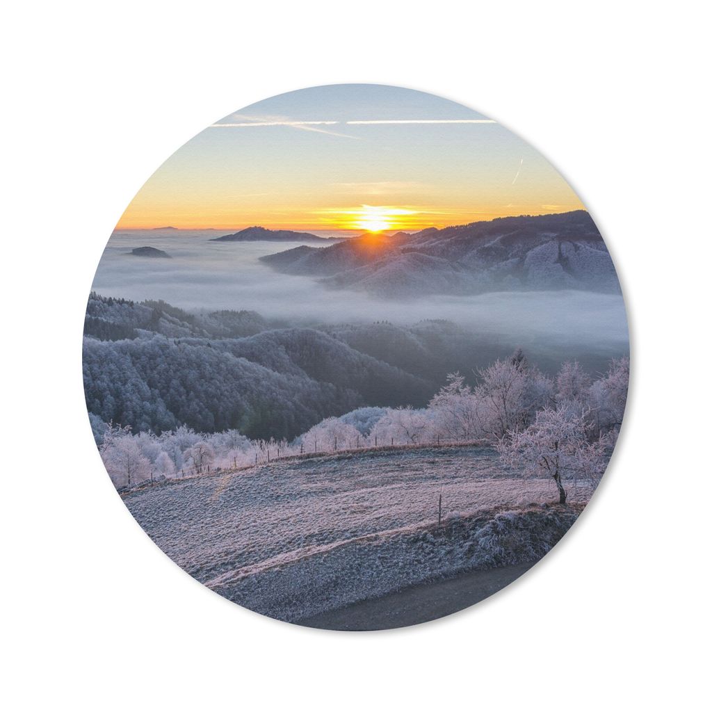 MuchoWow Mauspad Mousepad Winter - Berge - Sonne - Abend 20x20 cm - Mousepads - Maus Mat - Pad - Mausunterlage - Schreibtischmatte