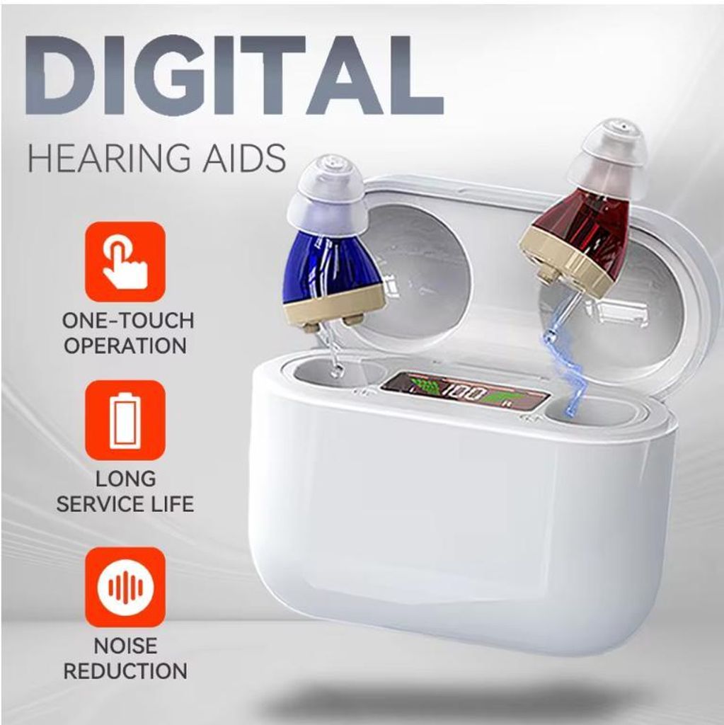 ITE-Hörgerät für Senioren, wiederaufladbar, für Gehörlose, mit Digitalanzeige, Hörgerät, kabelloser Hörverstärker, unsichtbares Hörgerät