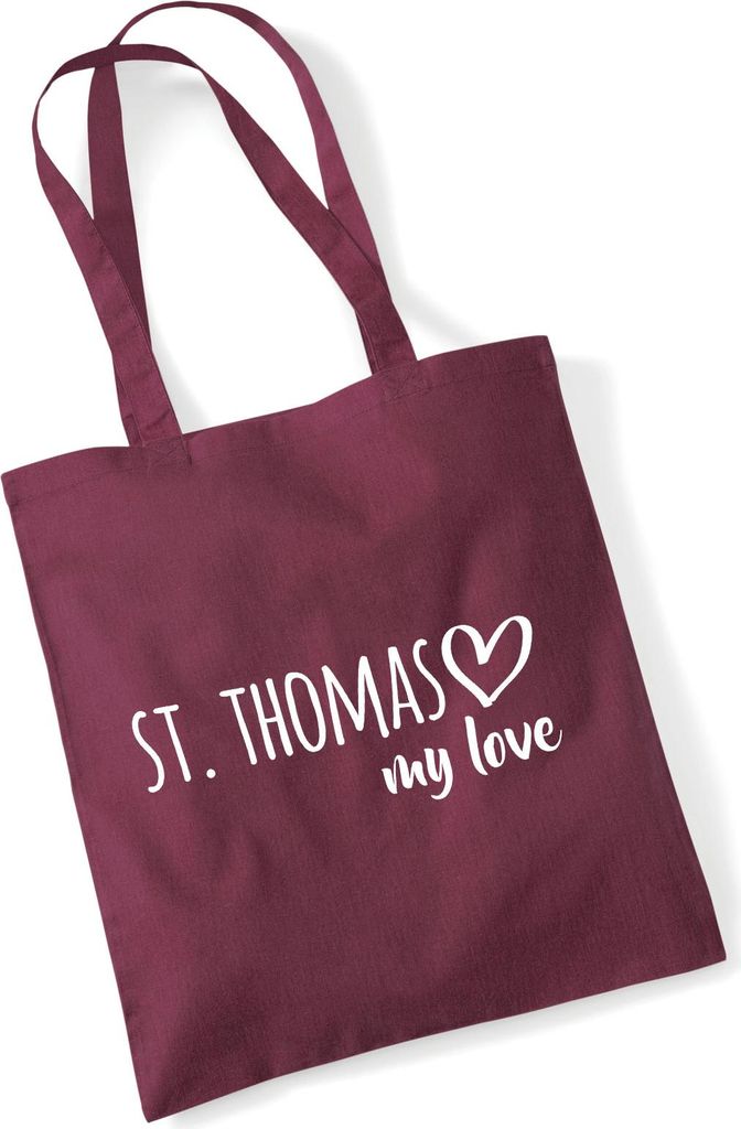 Huuraa Jutebeutel St. Thomas my love 10 Liter Burgundy Baumwolle Tasche Geschenkidee