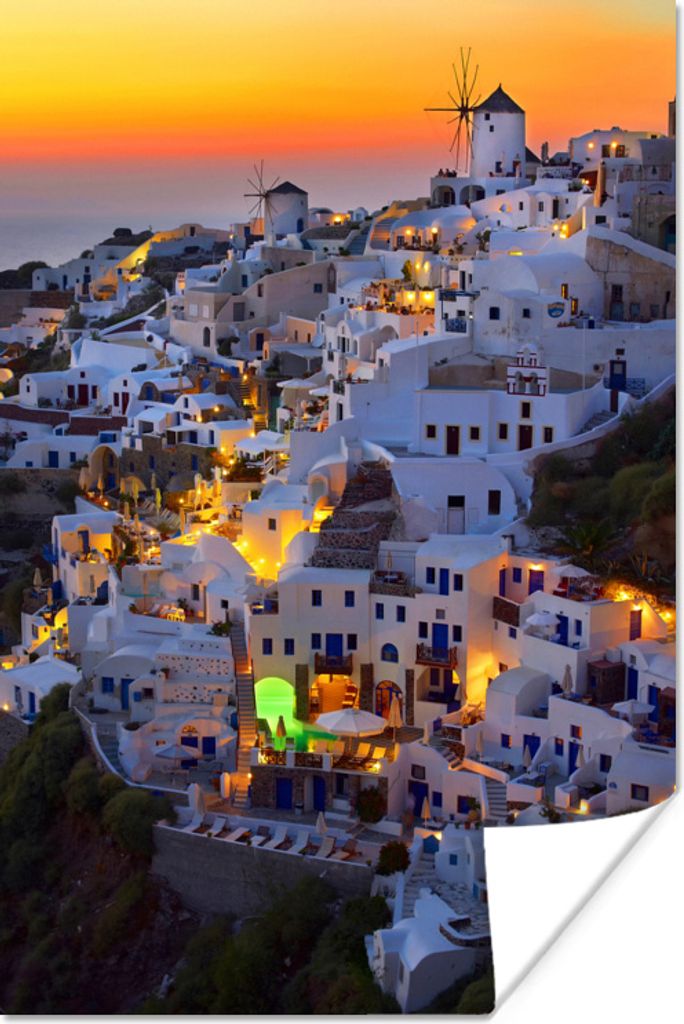 MuchoWow Poster Santorin am Abend 40x60 cm - Plakate für die Wand - Poster Babyzimmer