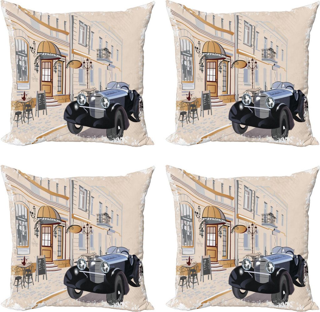ABAKUHAUS Jahrgang Kissenbezug Set (4 Stück), Old School Car Cafe, Moderner Doppelseitiger Digitaldruck, 40 cm x 40 cm, Mehrfarbig
