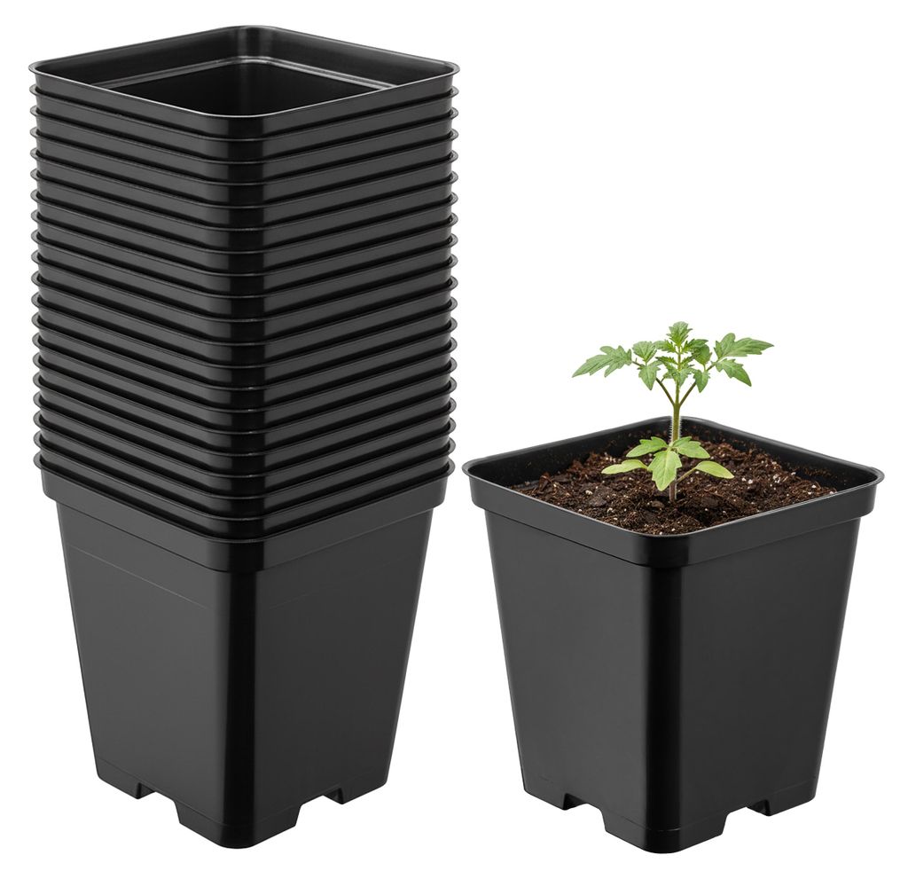 Garronda 20 Stück Kunststoff eckig mit Drainagelöchern Blumentopf für Garten (Schwarz, 9 x 9 x 9,6 cm (0,5L)) GD-KW-S